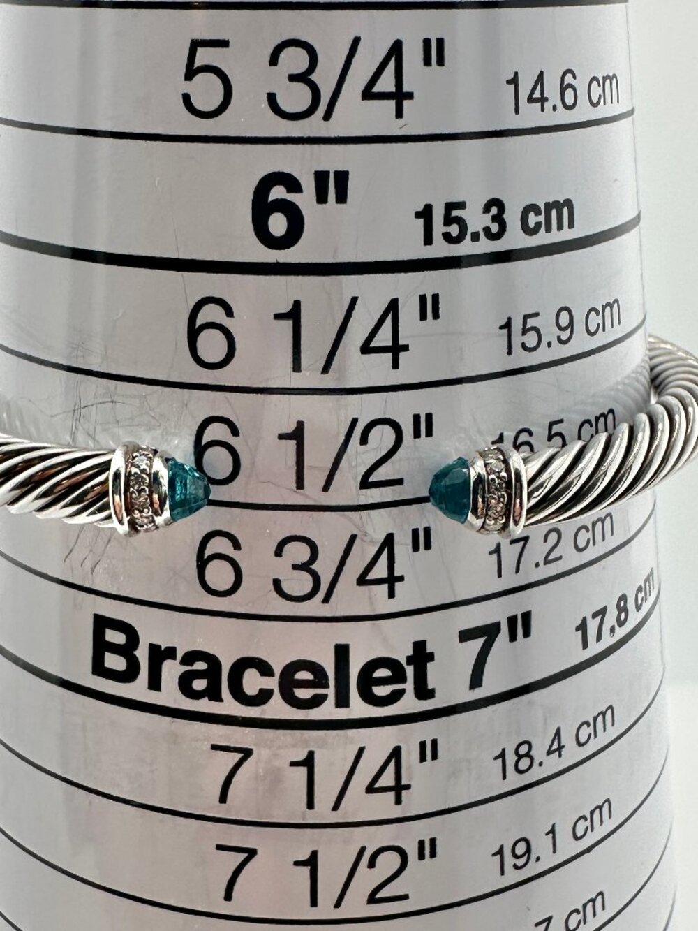 David Yurman Cable Cuff w/ Blue Topaz & Pavé White Diamonds - 5mm - Medium - Picture 15 of 15